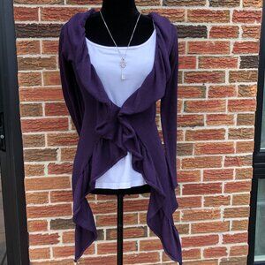Plum Purple Waterfall Cardigan Tie Front Draped Knit | Size M (Estimated)